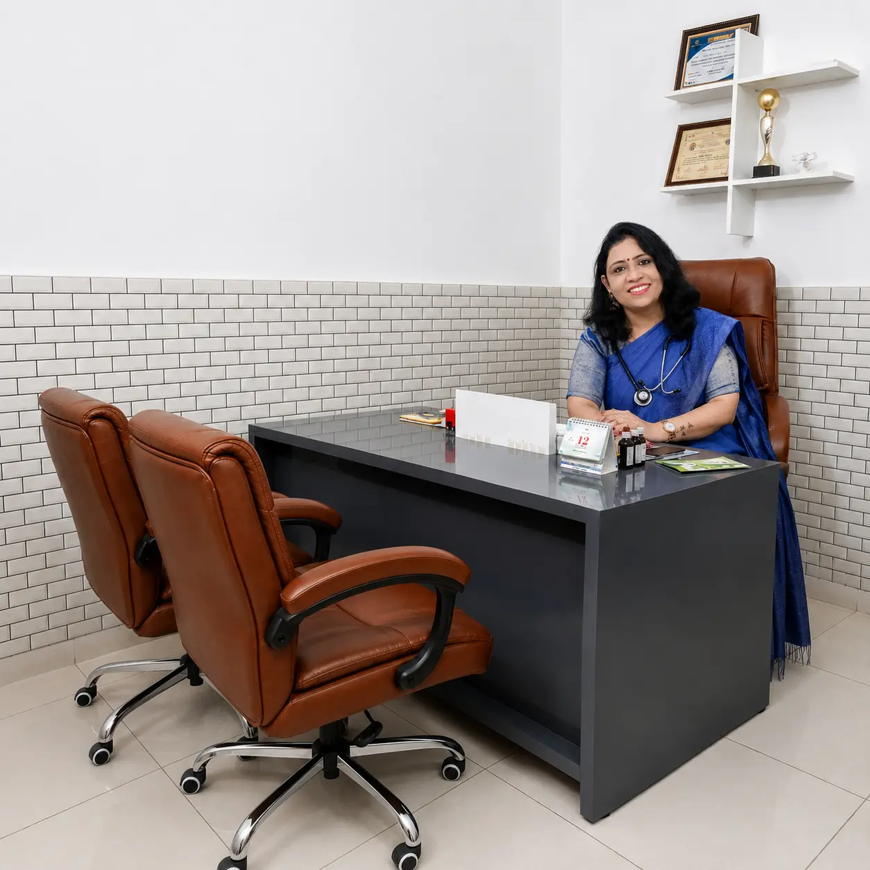 Dr Neelam Panwar in consultation room at Manoveda Hospital Shamli